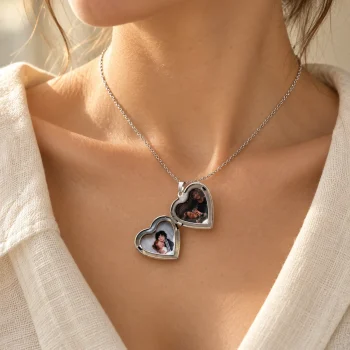 Kişiye Özel I Love You Çift Fotoğraflı Kalp Kolye